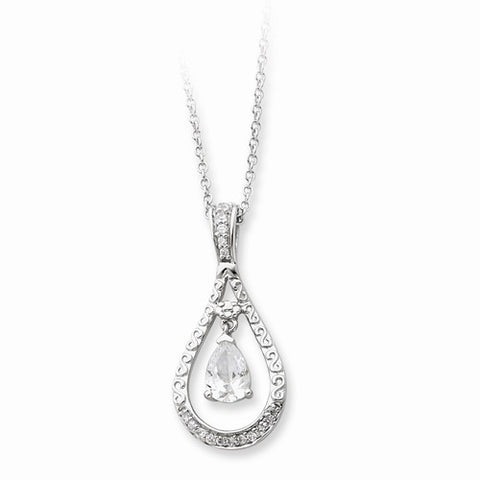 Sterling Silver April CZ Stone Never Forget Tear Birthstone Necklace