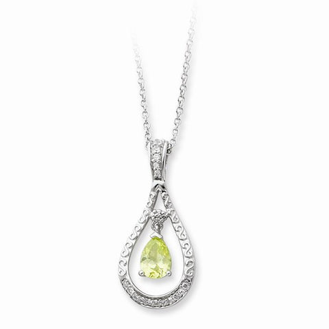 Sterling Silver Aug CZ Stone Never Forget Tear Birthstone Necklace