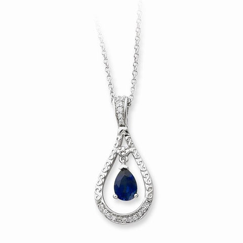 Sterling Silver Sept Created Sapphire Never Forget Tear Necklace