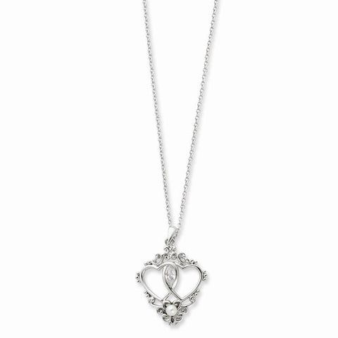 Sterling Silver Antiqued Two Hearts, One Love Heart Necklace