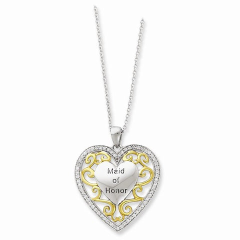 Sterling Silver & Gold-Plated CZ Maid Of Honor Heart Necklace