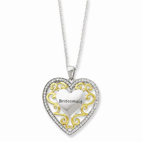 Sterling Silver & Gold-Plated CZ Bridesmaid Heart Necklace