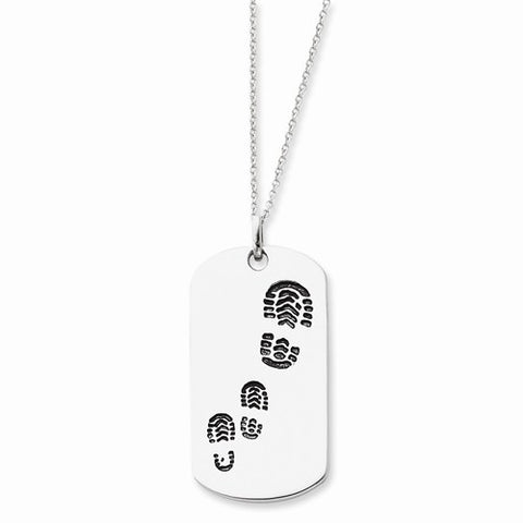 Sterling Silver Antiqued Footsteps Dog Tag Necklace
