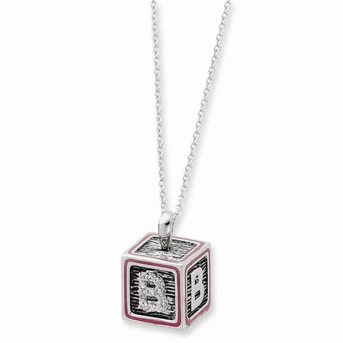 Sterling Silver Antiqued Pink Family Building Blocks Necklace