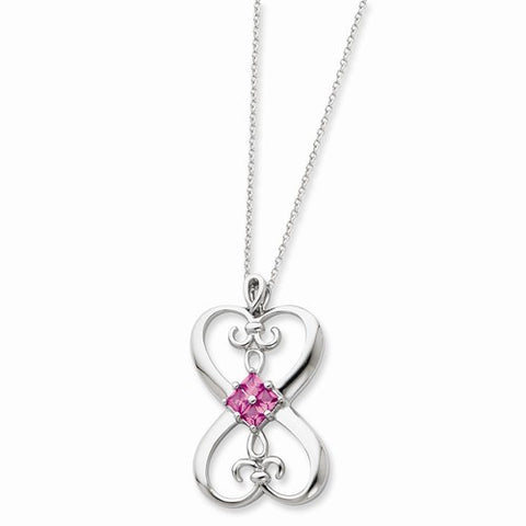 Sterling Silver Synthetic Pink Stone Loyalty Necklace