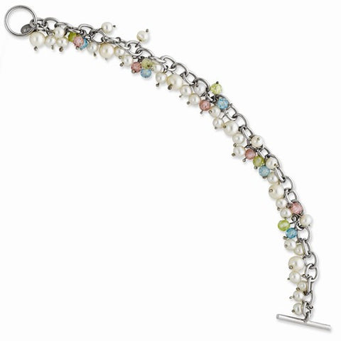 Sterling Silver Multi-Color Cz & Cultpearl Color Me Happy Bracelet