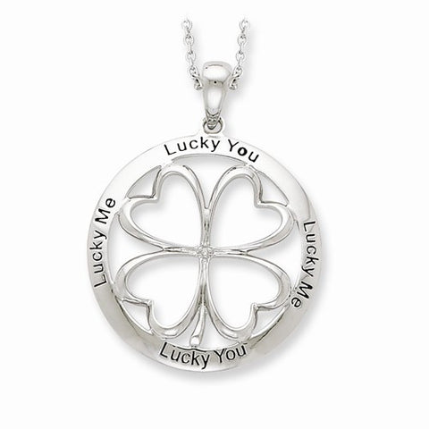 Sterling Silver Antiqued Lucky Me, Lucky YouNecklace
