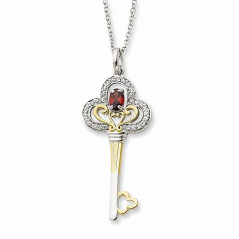 Sterling Silver & Gold-Plated Jan CZ Birthstone Key Necklace