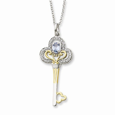 Sterling Silver & Gold-Plated Mar CZ Birthstone KeyNecklace