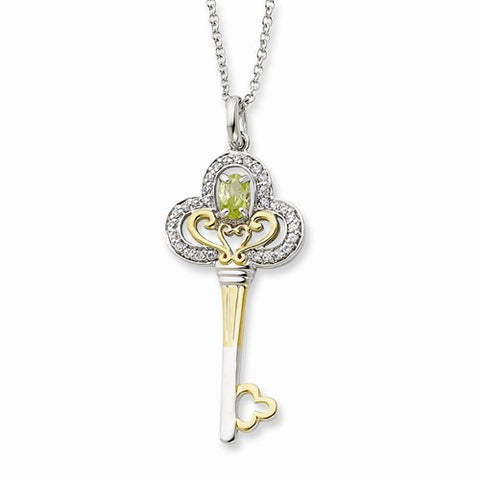 Sterling Silver & Gold-Plated Aug CZ Birthstone Key Necklace