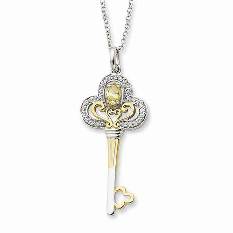Sterling Silver & Gold-Plated Nov CZ Birthstone Key Necklace