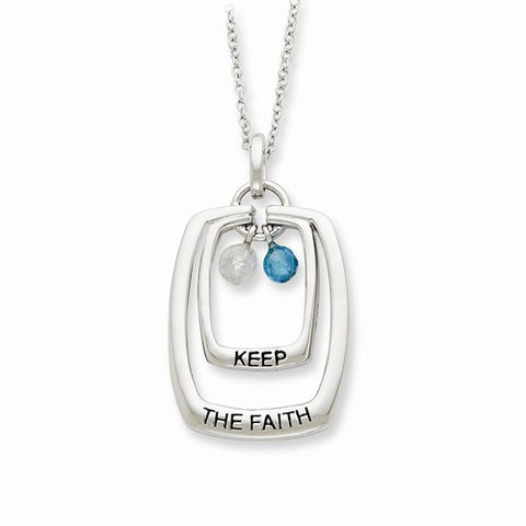 Sterling Silver Antiqued CZ Keep The Faith Necklace