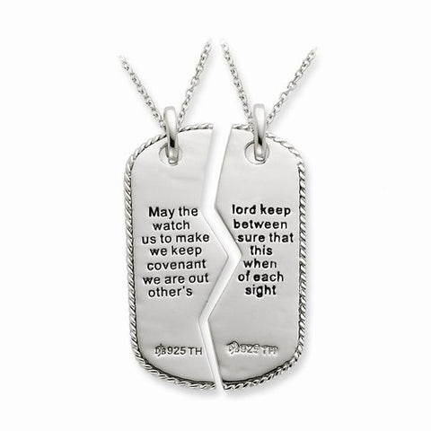 Sterling Silver Antiqued Military Dog Tag For Two Necklace