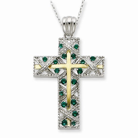 Sterling Silver & Gold-Plated CZ Planted Faith Cross Necklace