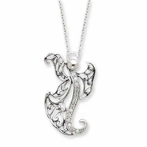 Sterling Silver Antiqued CZ Angel Of Optimism Necklace