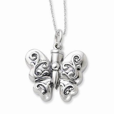 Sterling Silver Antiqued Butterfly Ash Holder Necklace