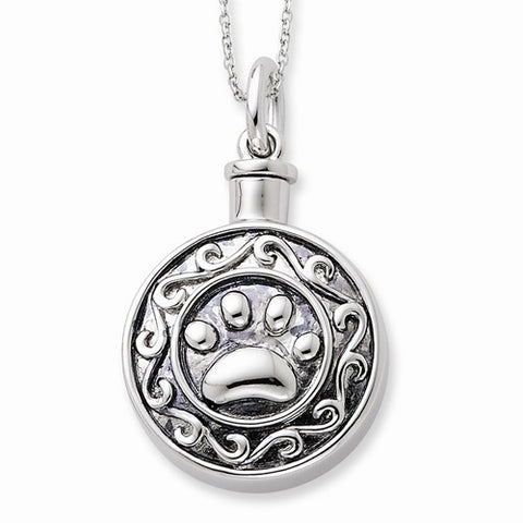 Sterling Silver Antiqued Paw Ash Holder Necklace