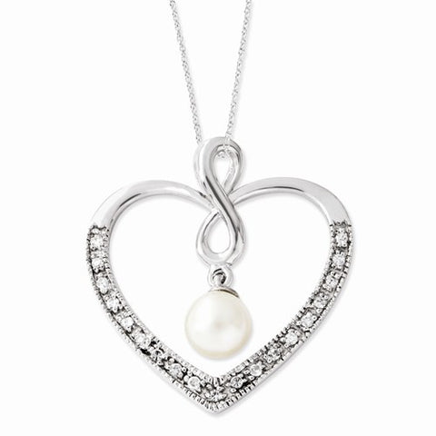 Sterling Silver CZ & Freshwater Cultured Pearl My Friend Heart Necklace