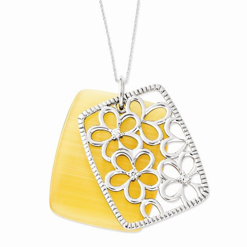 Sterling Silver CZ, Simulated Cat'S Eye I Am An Original Necklace