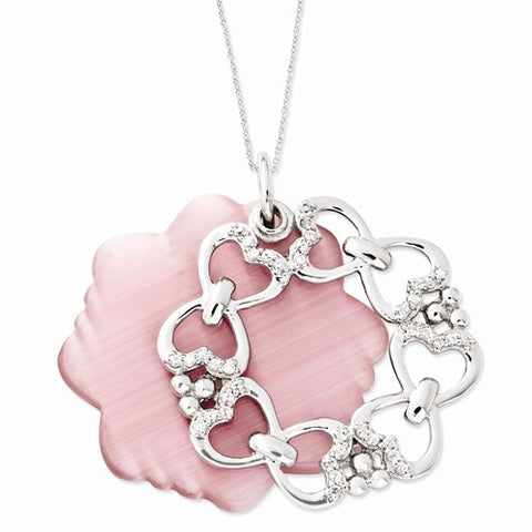 Sterling Silver CZ & Simulated Cat'S Eye Love Never Fails Necklace