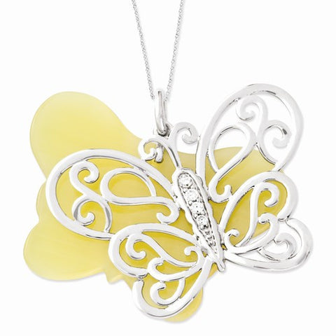 Sterling Silver CZ & Simulated Cat'S Eye Believe You Can Necklace
