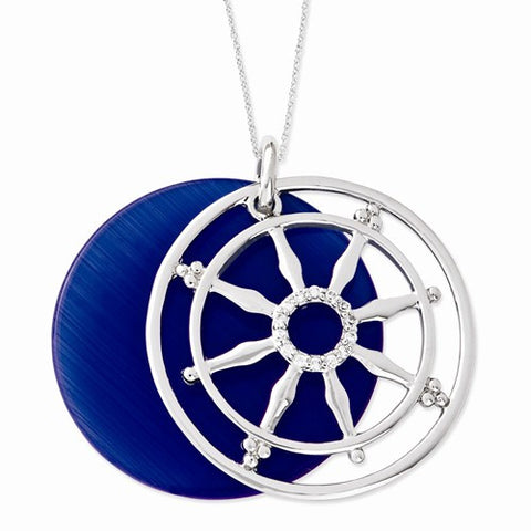 Sterling Silver CZ & Simulated Cat'S Eye Stay On Target Necklace