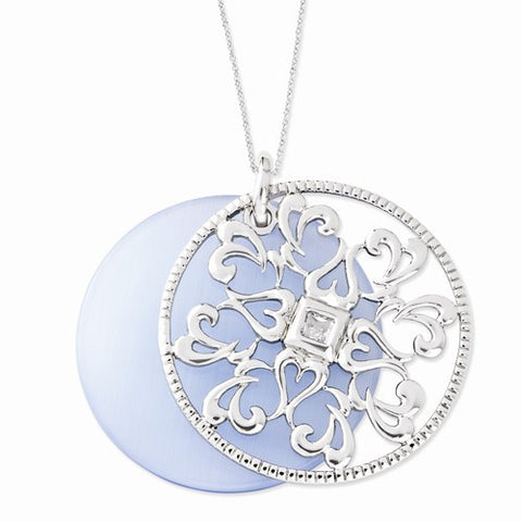 Sterling Silver CZ & Simulated Cat'S Eye Just Imagine Necklace