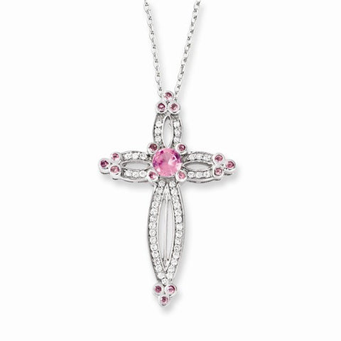 Sterling Silver CZ, Simulated Pink Sapphire Joy The Journey Necklac Necklace