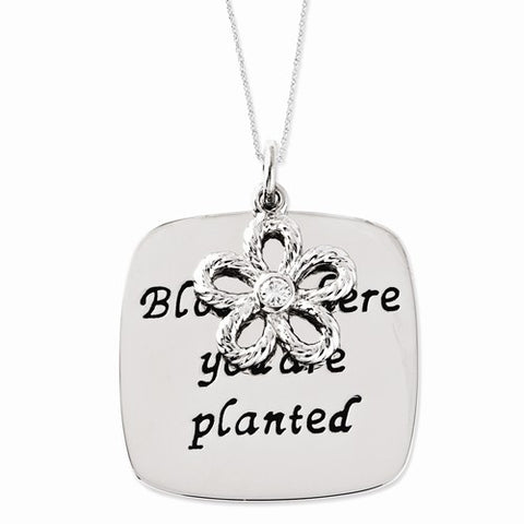 Sterling Silver Antiqued CZ Bloom Where You Are Planted Flower Necklac Necklace