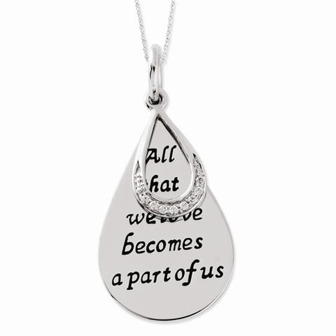 Sterling Silver Antiqued CZ All That We Love Becomes Teardrop Necklace