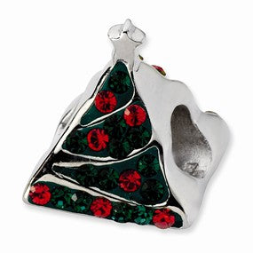 Sterling Silver Green/Red Crystal Christmas Tree Bead Charm hide-image
