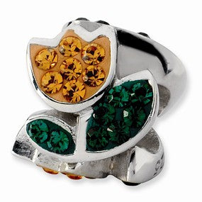Sterling Silver Yellow & Green Crystal Flower Bead Charm hide-image