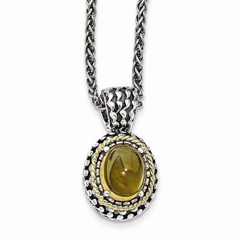 14K Yellow Gold and Silver Antiqued Citrine Necklace