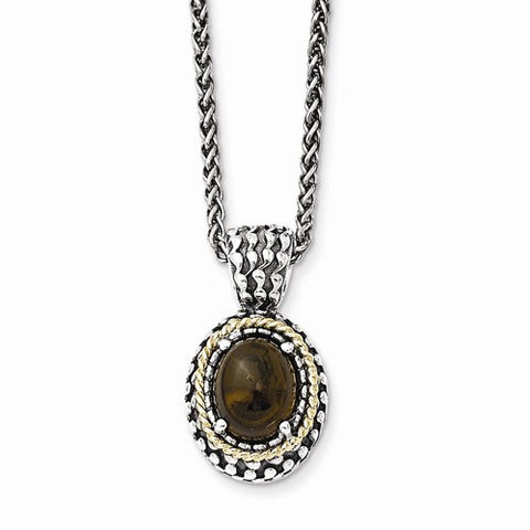 14K Yellow Gold and Silver Antiqued Smokey Quartz Necklace