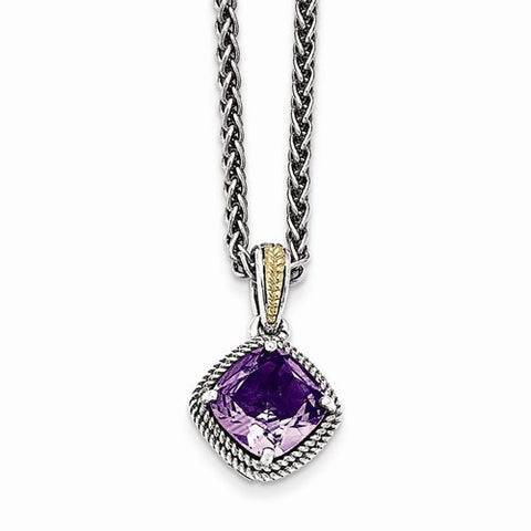 14K Yellow Gold and Silver Antiqued Amethyst Necklace