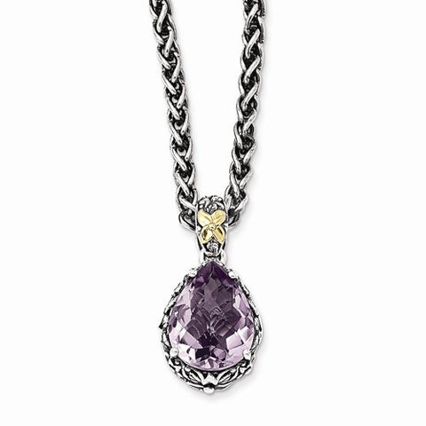 14K Yellow Gold and Silver Pink Quartz Necklace