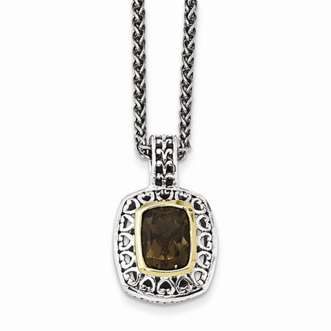 14K Yellow Gold and Silver Antiqued Smoky Quartz Necklace