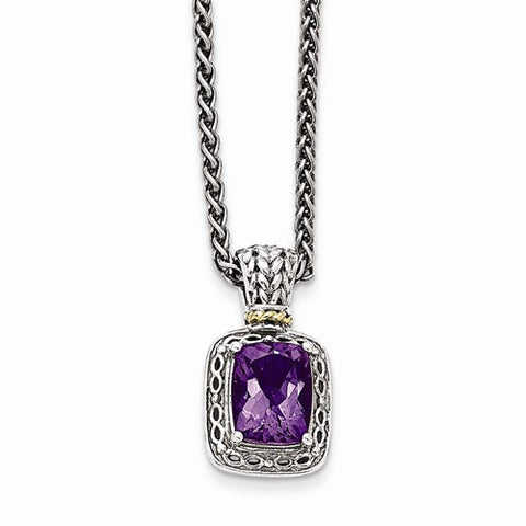 14K Yellow Gold and Silver Antiqued Amethyst Necklace