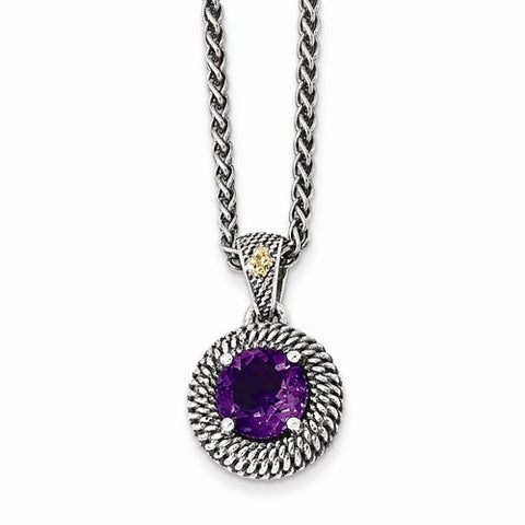 14K Yellow Gold and Silver Antiqued Amethyst Necklace