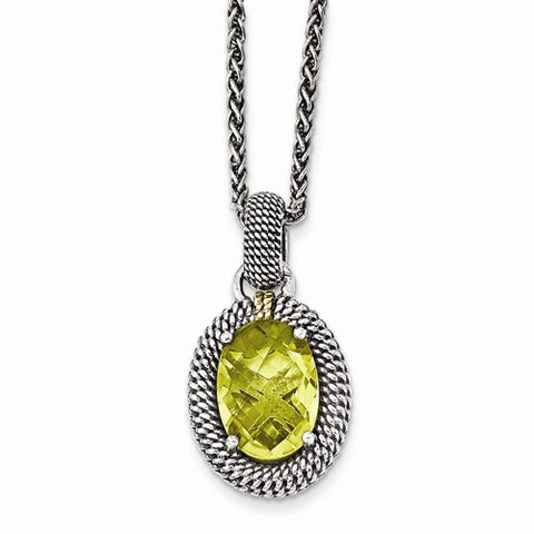 14K Yellow Gold and Silver Antiqued Lemon Quartz Necklace