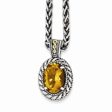 14K Yellow Gold and Silver Antiqued Citrine Necklace