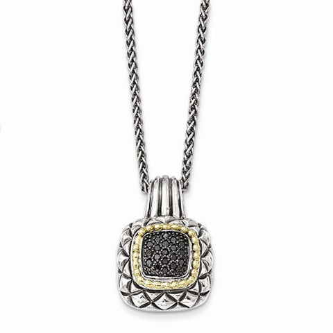 14K Yellow Gold and Silver Black Diamond Necklace