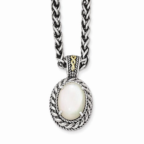 14K/Silver Two-Tone with Antiqued Mother Of Pearl Necklace