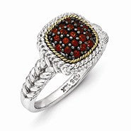 Sterling Silver w/14k Yellow Gold and Black Rhodium Garnet Ring