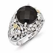 Sterling Silver w/14k Yellow Gold Onyx Ring