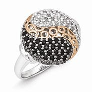 Sterling Silver & Rose Gold-plated Black Rhodium White Topaz Onyx Ring