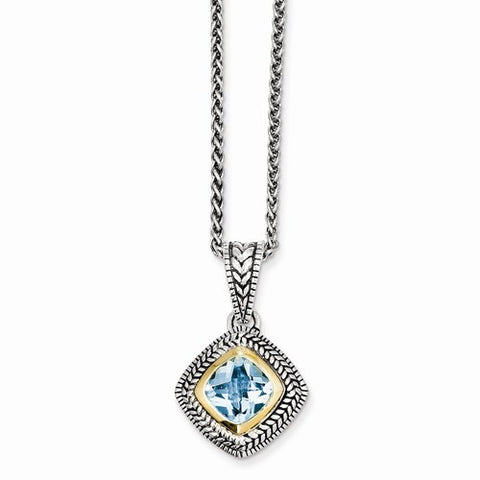 14K Yellow Gold and Silver Sky Blue Topaz Necklace
