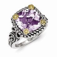 Sterling Silver w/14k Yellow Gold Pink Amethyst Ring