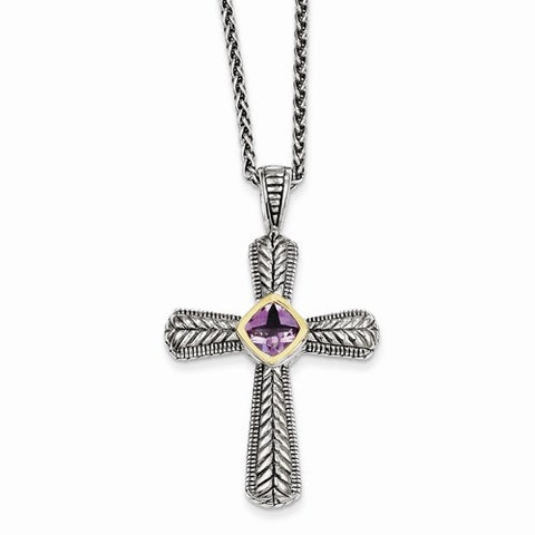 14K Yellow Gold Amethyst Cross Necklace