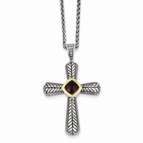 14K Yellow Gold Garnet Cross Necklace